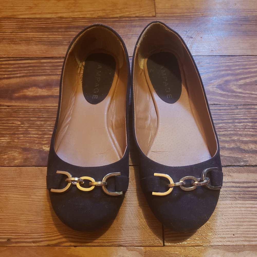 Rampage Black Ballet Flats with Gold Chain Detail